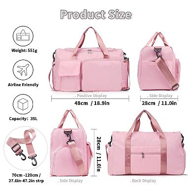 37L Women Gym Duffle Bag Shoe Compartment Wet Pocket Carry On Weekender