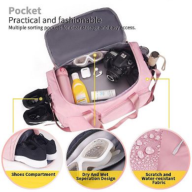 37L Women Gym Duffle Bag Shoe Compartment Wet Pocket Carry On Weekender