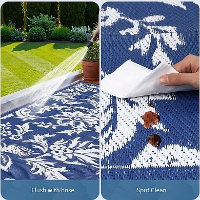 Waterproof Outdoor Rug for Patio, Foldable Reversible Modern Area Rug, Large Plastic Straw Mat