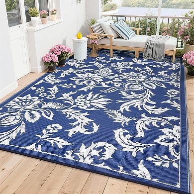 Waterproof Outdoor Rug for Patio, Foldable Reversible Modern Area Rug, Large Plastic Straw Mat