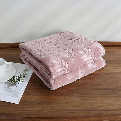 Kate Aurora Ultra Soft and Plush Hypoallergenic Pascal Leaf Accent Fleece Throw Blanket
