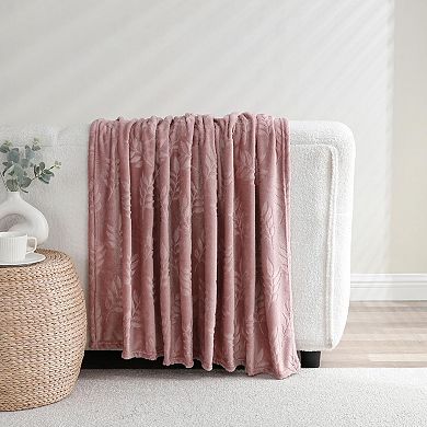 Kate Aurora Ultra Soft and Plush Hypoallergenic Pascal Leaf Accent Fleece Throw Blanket