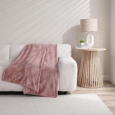 Kate Aurora Ultra Soft and Plush Hypoallergenic Pascal Leaf Accent Fleece Throw Blanket