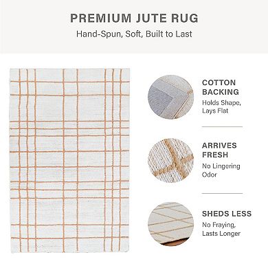 Homespice Remi Jute Striped Rug Farmhouse Rugs for Bedroom and Living Room in Brown, White & Gray