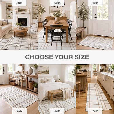 Homespice Remi Jute Striped Rug Farmhouse Rugs for Bedroom and Living Room in Brown, White & Gray