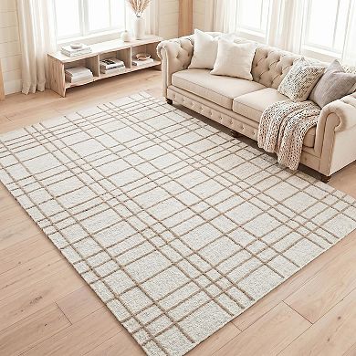 Homespice Remi Jute Striped Rug Farmhouse Rugs for Bedroom and Living Room in Brown, White & Gray