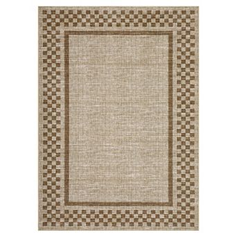 Washable Area Rug，Modern Checkerboard Design with Border, Non-Shedding