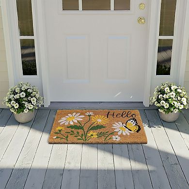 Kate Aurora Butterflies And Sunflowers Bristled Coir Outdoor Welcome Mat