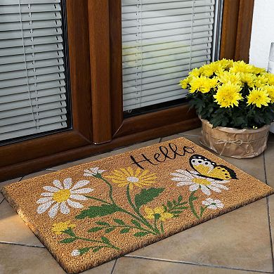 Kate Aurora Butterflies And Sunflowers Bristled Coir Outdoor Welcome Mat