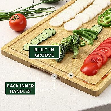 Extra Large Cutting Board 20x15in, Heavy Duty Butcher Block with Deep Juice Groove & Handles
