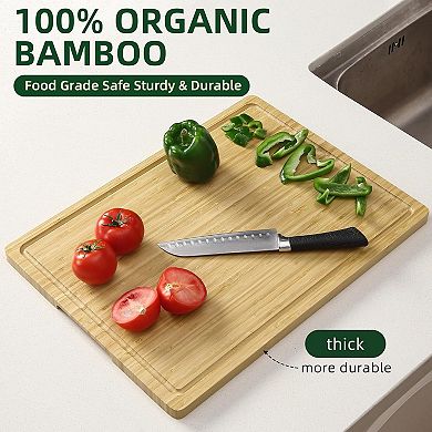 Extra Large Cutting Board 20x15in, Heavy Duty Butcher Block with Deep Juice Groove & Handles