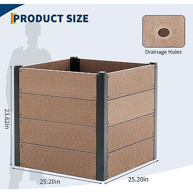 25x23 in Raised Garden Bed with Bottom, Durable Composite Planter Box for Vegetables & Herbs, Patio