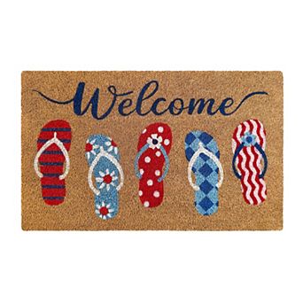 Kate Aurora Summer Fun Flip Flops Bristled Coir Outdoor Welcome Mat