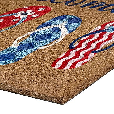 Kate Aurora Summer Fun Flip Flops Bristled Coir Outdoor Welcome Mat