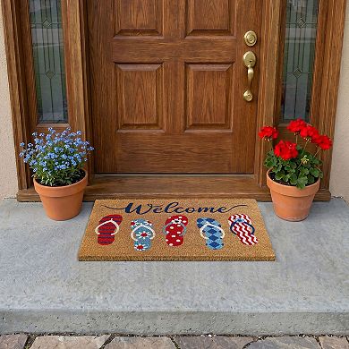 Kate Aurora Summer Fun Flip Flops Bristled Coir Outdoor Welcome Mat