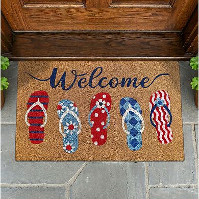 Kate Aurora Summer Fun Flip Flops Bristled Coir Outdoor Welcome Mat