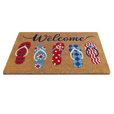 Kate Aurora Summer Fun Flip Flops Bristled Coir Outdoor Welcome Mat