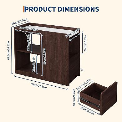 Wood Side Table, End Table with Rack, Couch Side Table with Wheels, Slim Nightstand for Bedroom