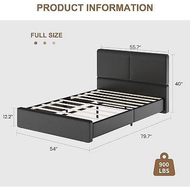 Upholstered Platform Bed Frame with Headboard, Wooden Slat Support, No Box Spring Required