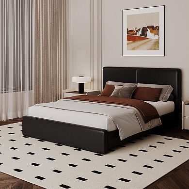 Upholstered Platform Bed Frame with Headboard, Wooden Slat Support, No Box Spring Required