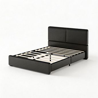 Upholstered Platform Bed Frame with Headboard, Wooden Slat Support, No Box Spring Required