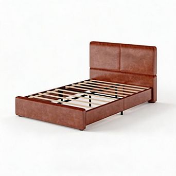 Upholstered Platform Bed Frame with Headboard, Wooden Slat Support, No Box Spring Required