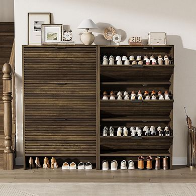 Shoe Storage Cabinet for Entryway, Fluted Shoe Cabinet with 3 Flip Drawers Doors, Hidden Shoe Rack
