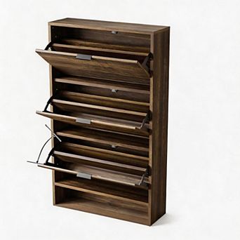 Shoe Storage Cabinet for Entryway, Fluted Shoe Cabinet with 3 Flip Drawers Doors, Hidden Shoe Rack