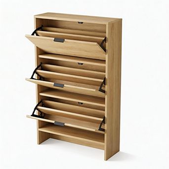 Shoe Storage Cabinet for Entryway, Fluted Shoe Cabinet with 3 Flip Drawers Doors, Hidden Shoe Rack