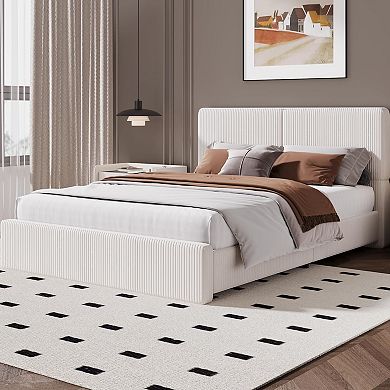 Upholstered Platform Bed Frame with Headboard, Wooden Slat Support, No Box Spring Required