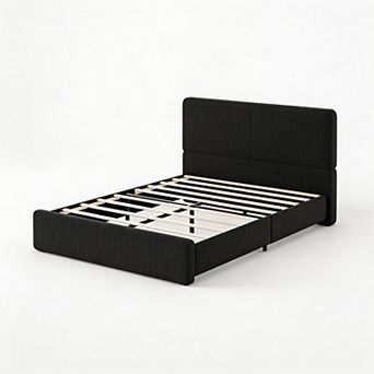 Upholstered Platform Bed Frame with Headboard, Wooden Slat Support, No Box Spring Required