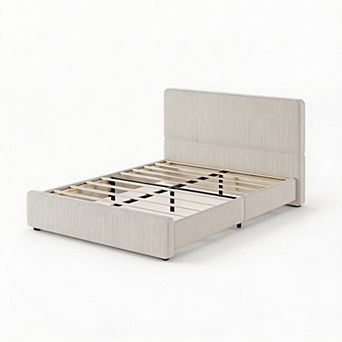Upholstered Platform Bed Frame with Headboard, Wooden Slat Support, No Box Spring Required