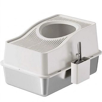 Stainless Steel Cat Litter Box, High-Sided Enclosed with Top Entry, Odor Control Anti-Leakage, White