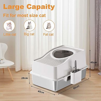 Stainless Steel Cat Litter Box, High-Sided Enclosed with Top Entry, Odor Control Anti-Leakage, White
