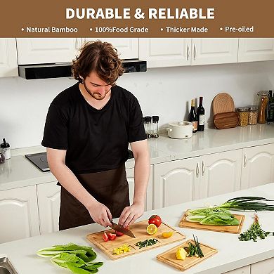 Cutting Board Set of 3, Kitchen Chopping Boards with Deep Juice Grooves & Handles