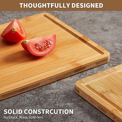 Cutting Board Set of 3, Kitchen Chopping Boards with Deep Juice Grooves & Handles