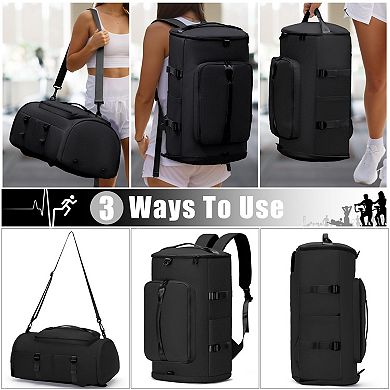 Canvas Gym Bag with Shoe Wet Compartment 3-Way Carry Travel Duffel
