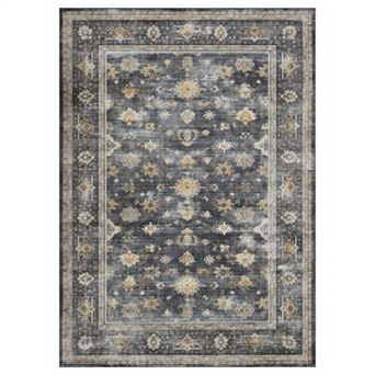 Vintage Washable Area Rug for Bedroom, Distressed Non Slip Non-Shedding Floral Soft Throw Rugs