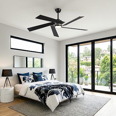 60" Modern 5 Reversible Blades Ceiling Fan with Dimmable LED Light and Remote Control