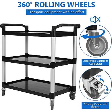 3-Tier Service Cart with Wheels, Heavy Duty 500 LBS Capacity Rolling Utility Cart