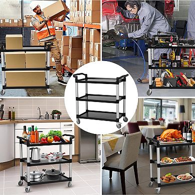3-Tier Service Cart with Wheels, Heavy Duty 500 LBS Capacity Rolling Utility Cart