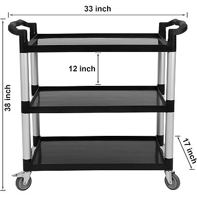 3-Tier Service Cart with Wheels, Heavy Duty 500 LBS Capacity Rolling Utility Cart