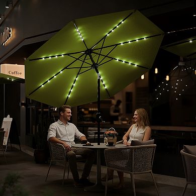 9 ft Solar LED Patio Umbrella, Tilt And Crank for Pool, Deck, Backyard