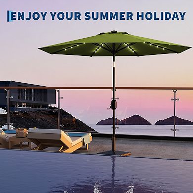 9 ft Solar LED Patio Umbrella, Tilt And Crank for Pool, Deck, Backyard