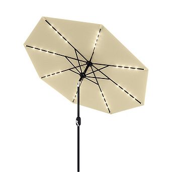 9 ft Solar LED Patio Umbrella, Tilt And Crank for Pool, Deck, Backyard