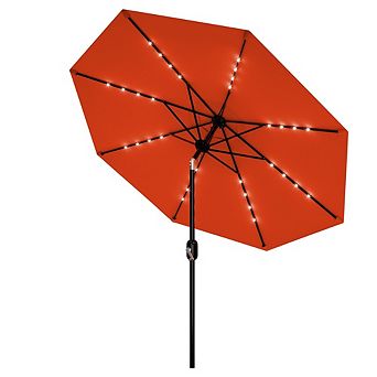 9 ft Solar LED Patio Umbrella, Tilt And Crank for Pool, Deck, Backyard