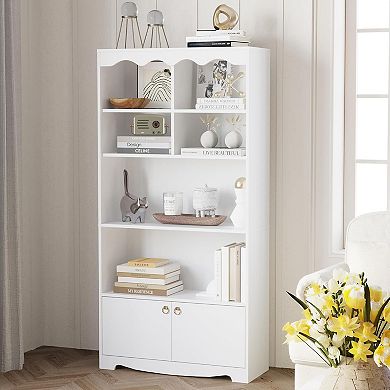 63 Inch Tall Bookcase, 5-Tier Bookshelf with Cabinet Doors, Modern Book Shelf