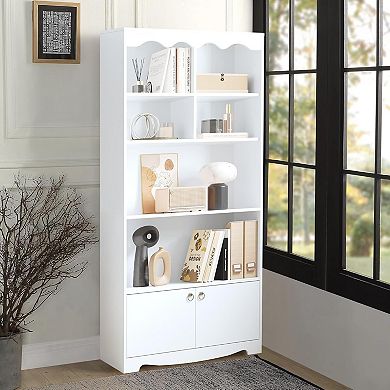 63 Inch Tall Bookcase, 5-Tier Bookshelf with Cabinet Doors, Modern Book Shelf