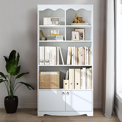 63 Inch Tall Bookcase, 5-Tier Bookshelf with Cabinet Doors, Modern Book Shelf