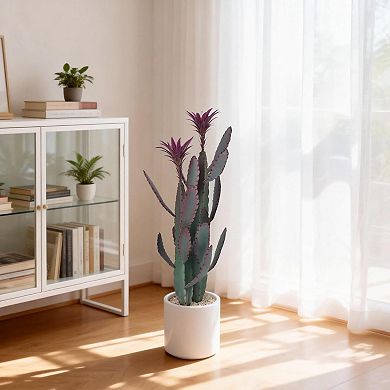 Tall Faux Cactus Plant, Artificial Cactus Large with White Planter